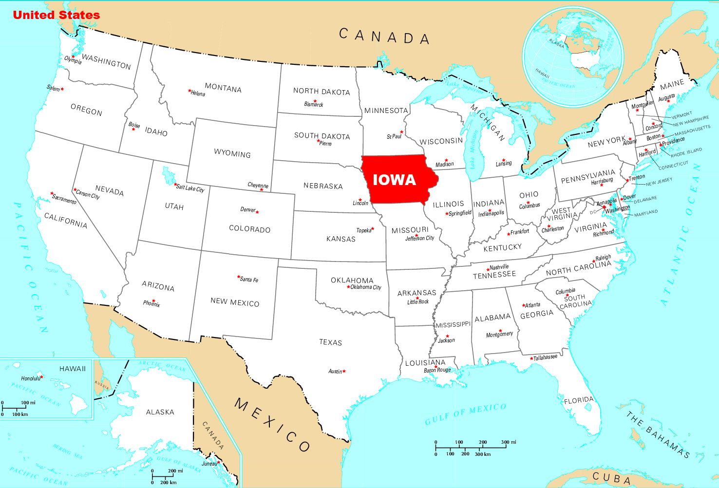 Iowa State Wall Map 20.75 x 18.5 Matte Plastic